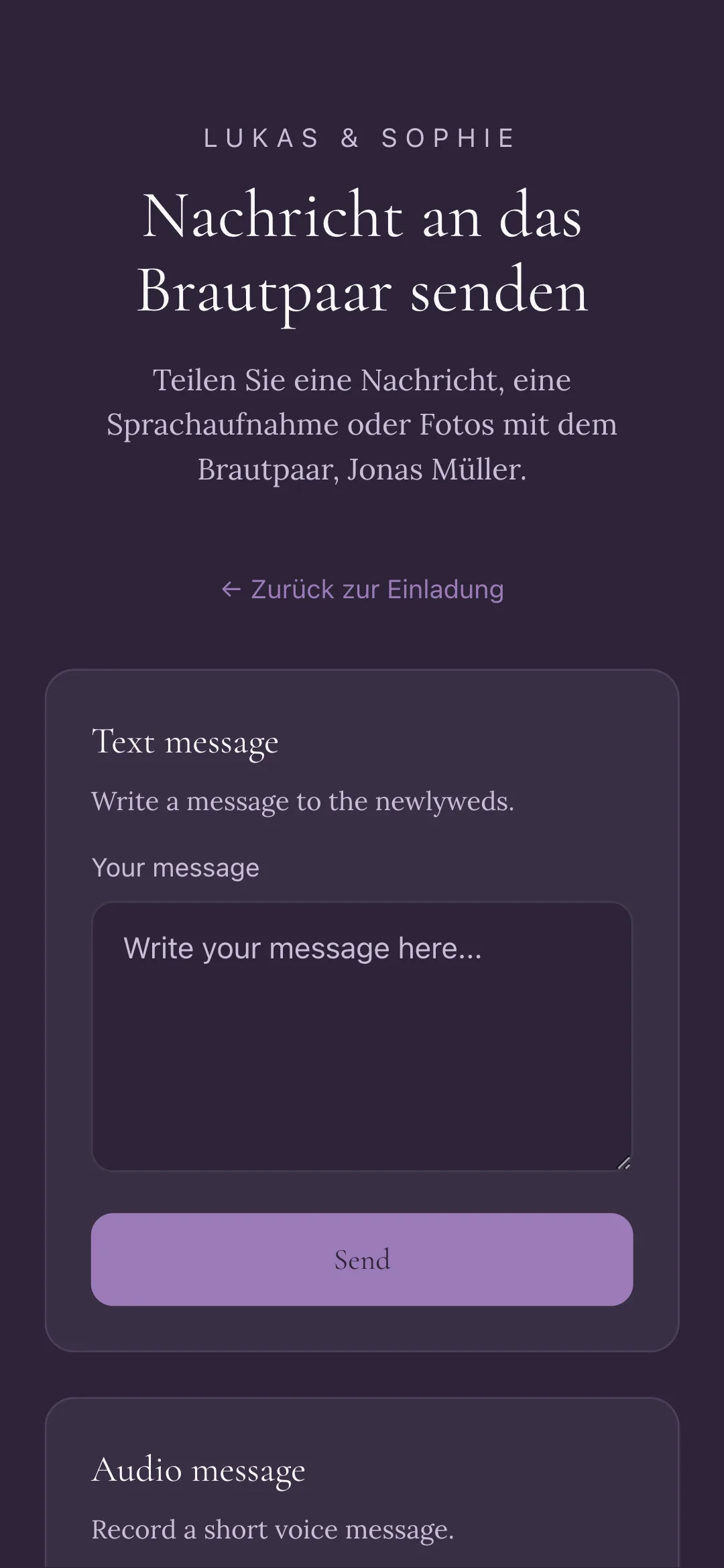 Screenshot der Gäste-Upload-Seite auf dem Handy